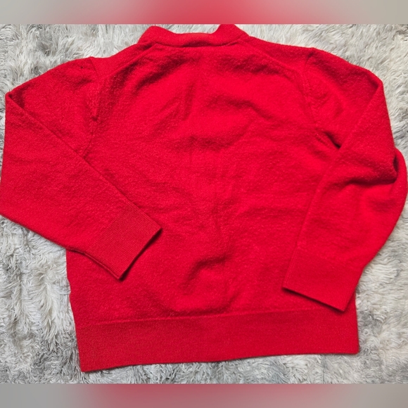 Authentic MAISON KITSUNE Red Kids Cardigan With Tri-color Fox 100% WOOL - Picture 2 of 5
